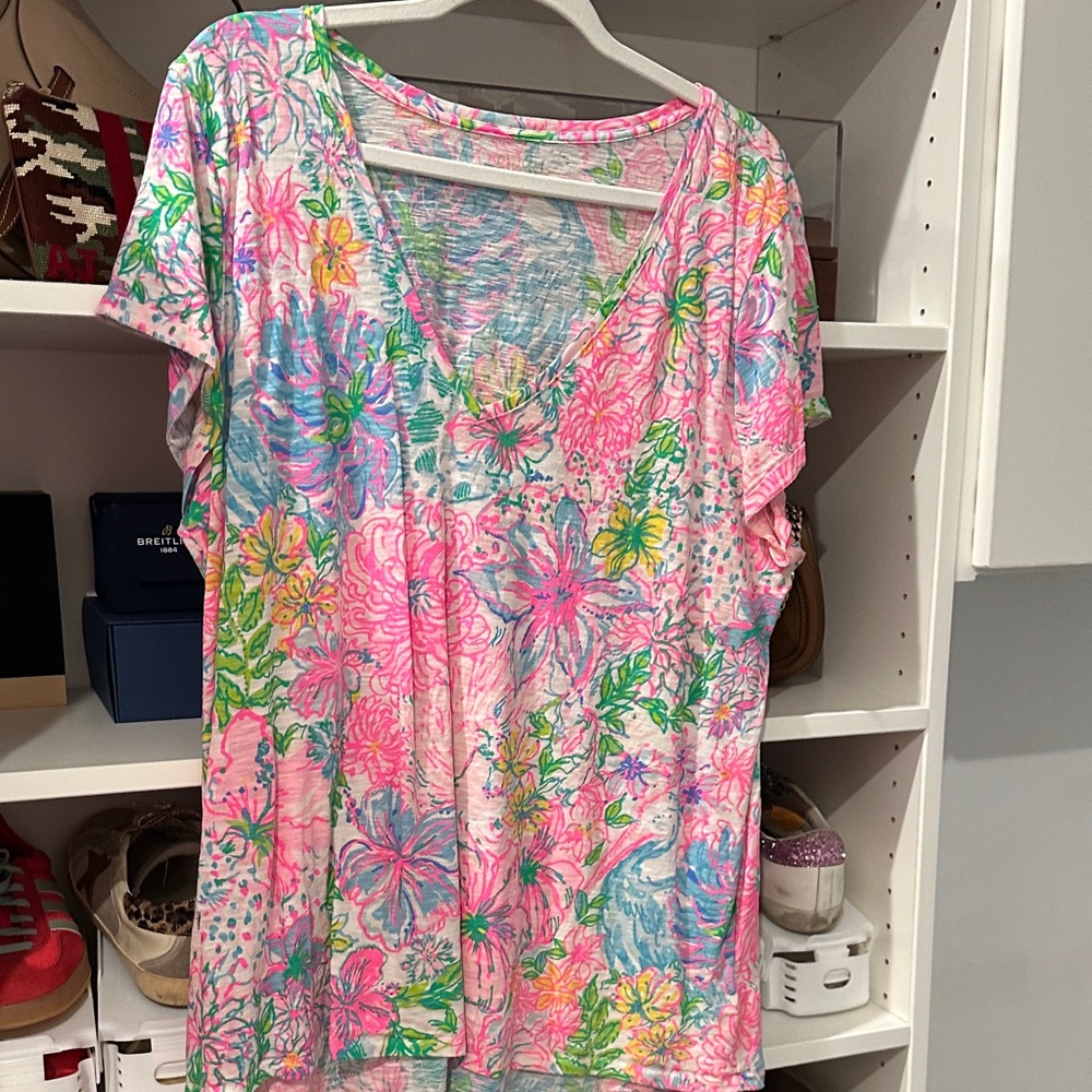 Lilly Pulitzer Multicolor Floral Short Sleeve Top